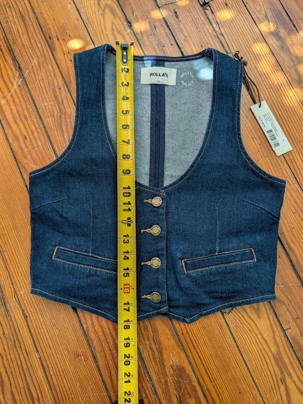 NWT Rolla's Dallas Dark Organic Denim Cropped Vest Top S western Boho - Picture 8 of 8
